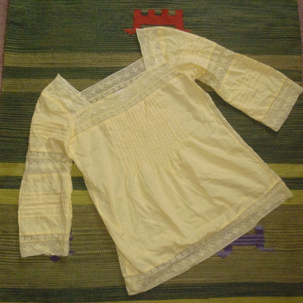 Sundance yellow lace boat neck boho top S